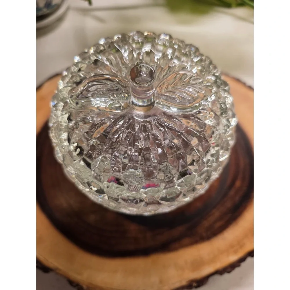Vintage Imperial Cut Faceted Glass Apple Candy Dish with Lid